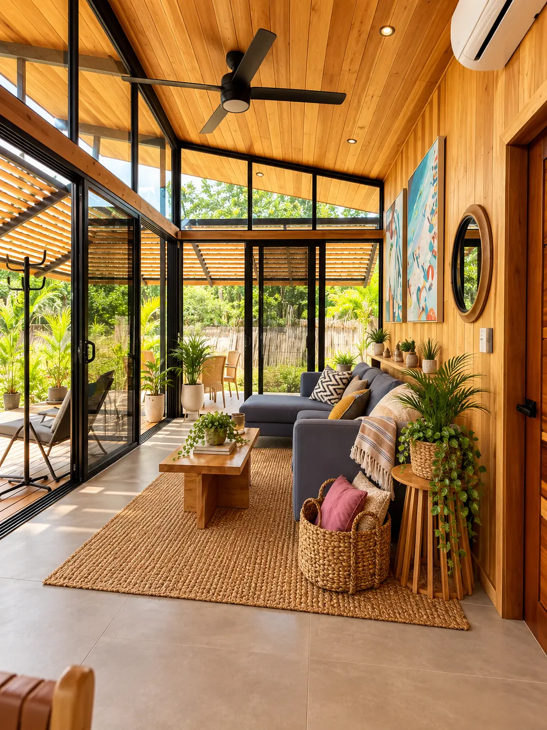 Living room with glass walls