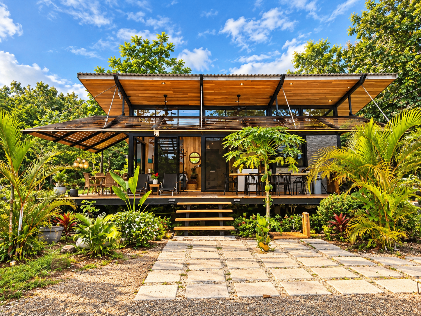 YU Blue Zone house surrounded by tropical vegetation