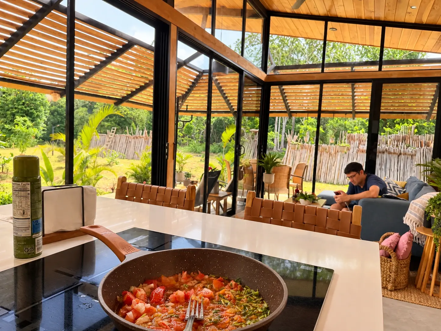 Cooking on the indoor kitchen island
